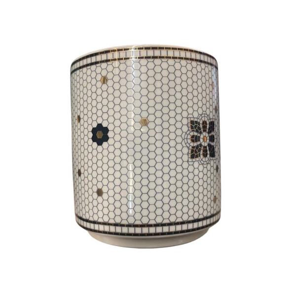 Anthropologie initial letter T Mug Black Gold Honeycomb Mosaic Tile Mug - Picture 4 of 6